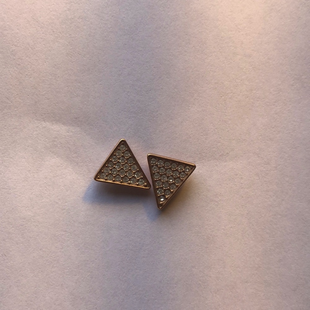 Michael kors Motif Brilliance rose gold triangle pave earrings NWOT
